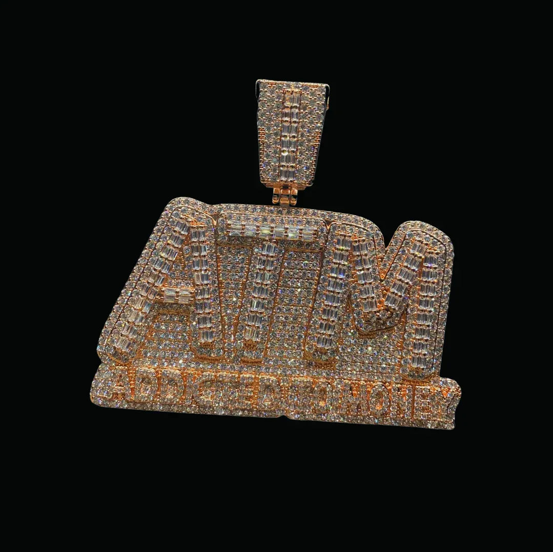 ATM Addicted To Money Iced Out Letter Pendant Necklace – Custom Hip Hop Jewelry for Men - CaratixJewelry