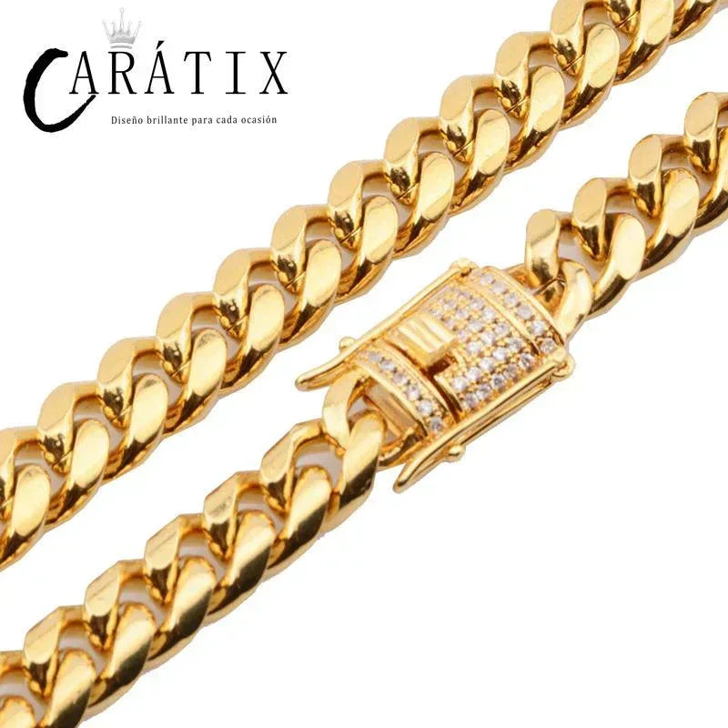 CARÁTIX Cuban Miami Chain | 6–18mm Stainless Steel CZ Hip Hop Necklace for Men - CaratixJewelry