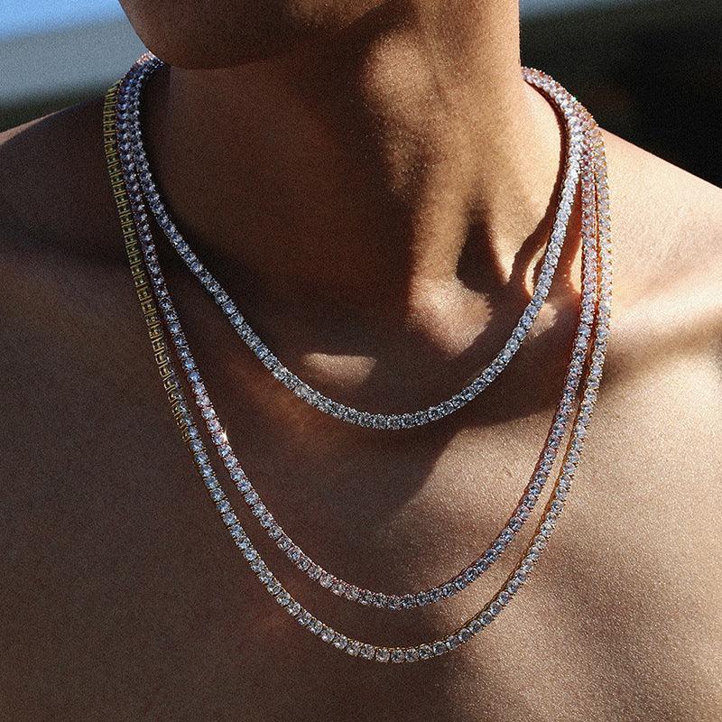 3–5mm Moissanite Tennis Chain – 925 Sterling Silver Single Row Iced-Out Hip Hop Men’s Necklace - CaratixJewelry