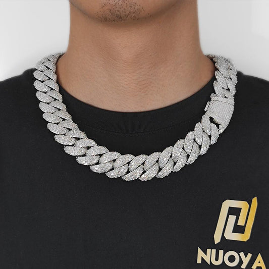 CARÁTIX – 24mm 4-Row Rectangle CZ Cuban Link Chain Necklace | Bling Prong Hip Hop Jewelry for Men