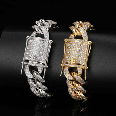 Custom 15mm Triple-Row Iced Out Bracelet Gold Chain Style - CaratixJewelry