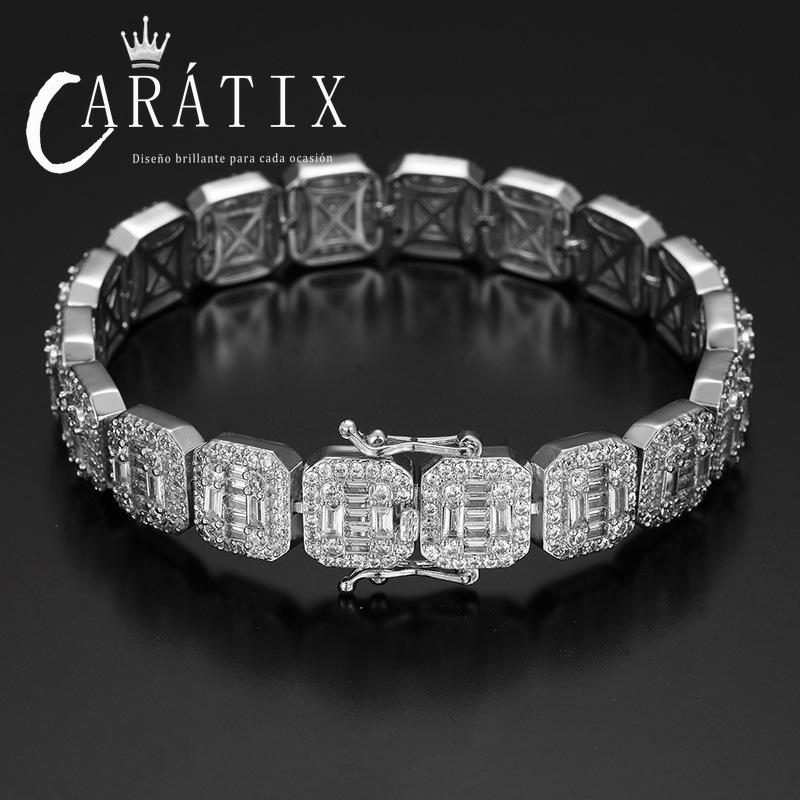 CARÁTIX - Hip Hop Claw Set Square CZ Stone Bling Ice Out 12mm Geometric Tennis Link Chain Necklace for Men Women Rapper Jewelry Gift Valentine's Day Gift for Men & Girls & Boys Mothers' Day Gift #Springtok