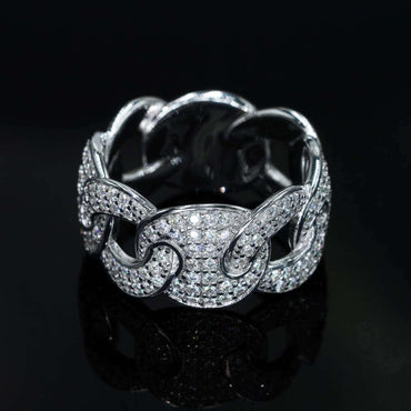 Moissanite Cuban Link Ring | Gold-Plated Men’s Hip Hop Iced Out Jewelry - CaratixJewelry