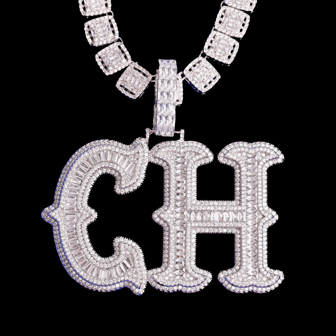 Cursive Two Layers Iced Out Personalized Custom Name Necklace Pendant - Luxury Custom Jewelry