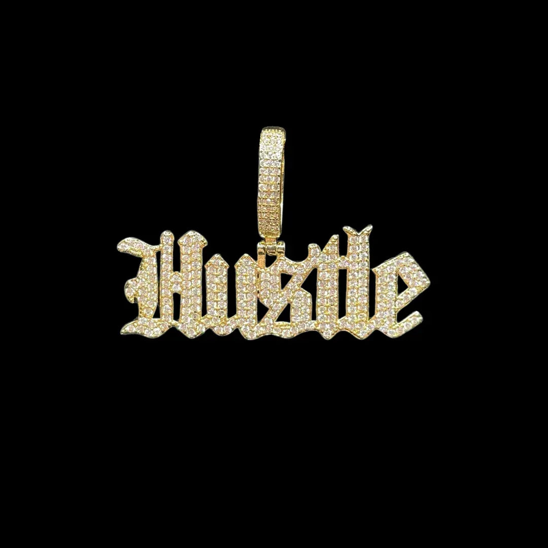 Hustle Iced Out Letter Pendant Necklace – Custom Hip Hop Jewelry for Men - CaratixJewelry