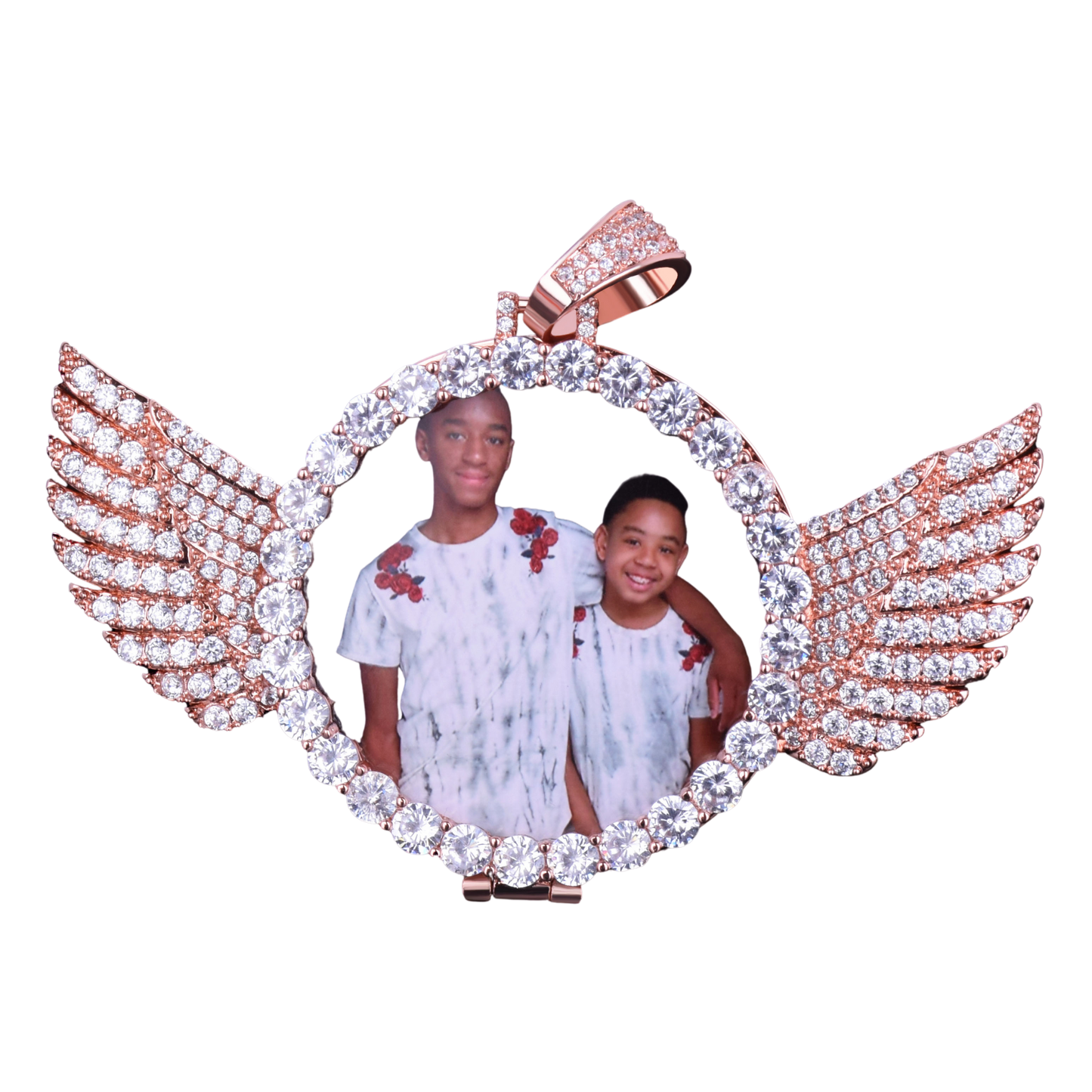 Angel Wings Medallion Circle Custom Photo Picture Pendant Necklace - Personalized Jewelry - CaratixJewelry