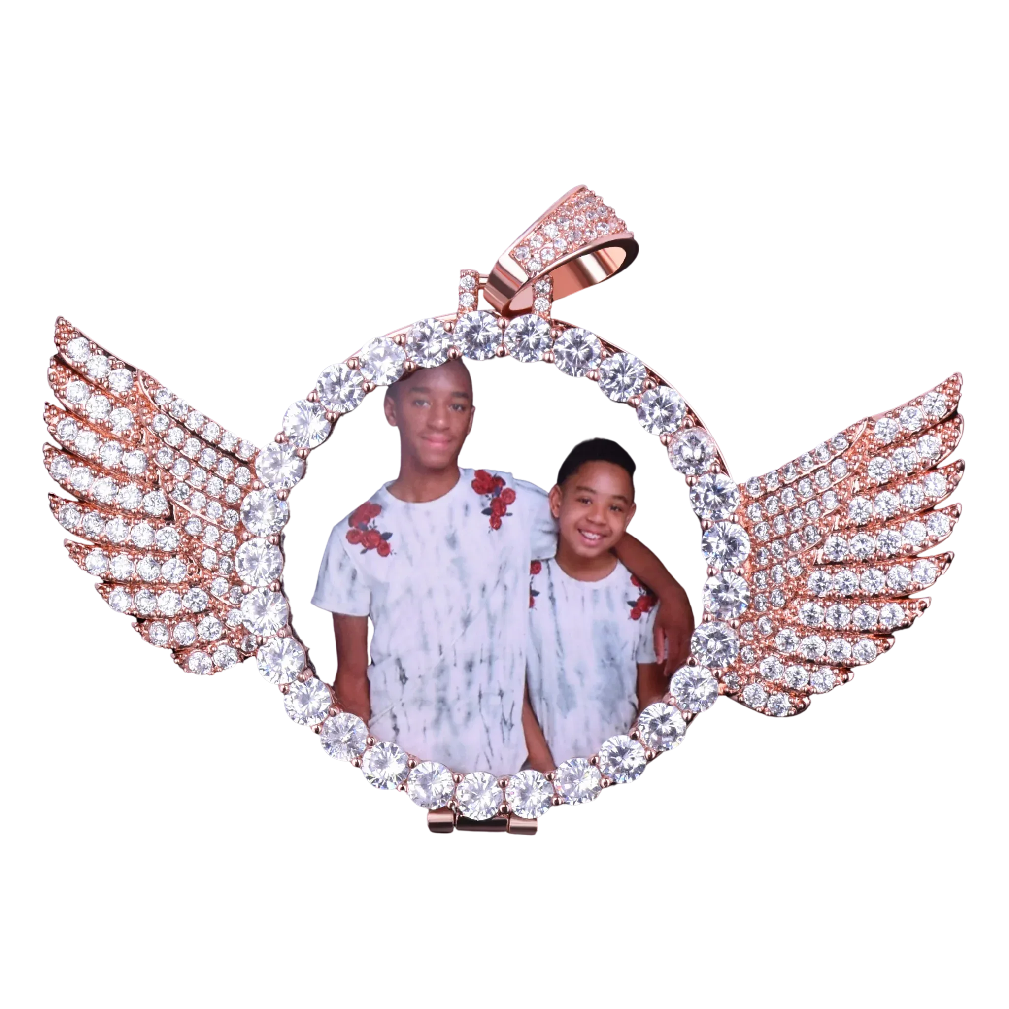 Angel Wings Medallion Circle Custom Photo Picture Pendant Necklace - Personalized Jewelry - CaratixJewelry