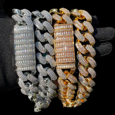 20MM Stones and Baguette Cuban Link Necklace Chain - CaratixJewelry