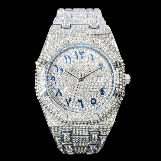 Bust Down Date Arabic Numerals VVS Iced Out Watch – Luxury Hip Hop Jewelry Watch for Men - CaratixJewelry