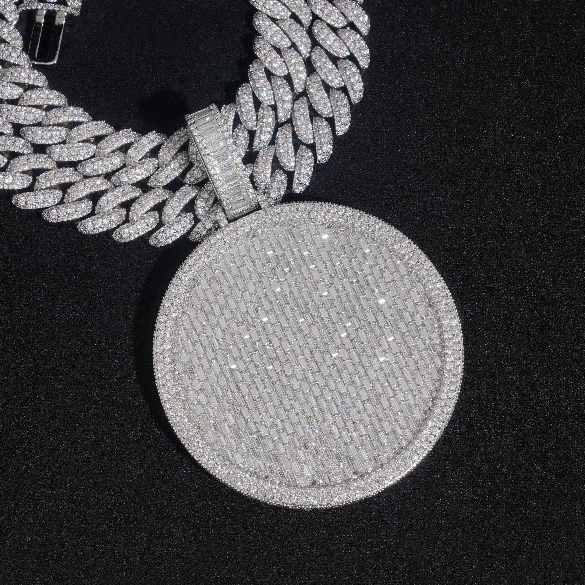 2.5-Inch Iced-Out Round Medallion Pendant – 925 Sterling Silver T-Cut Moissanite Full Pave Hip Hop Jewelry - CaratixJewelry