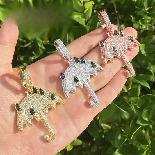 Iced Out "Umbrella" Pendant Necklace | Men's Real Copper CZ Hip Hop Jewelry - CaratixJewelry