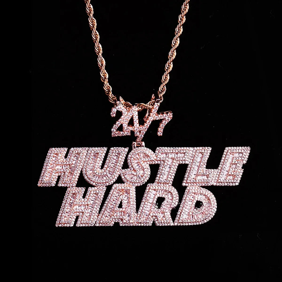 Iced Out "24/7" Bail Letter Pendant | Men's Real Copper CZ Necklace - CaratixJewelry