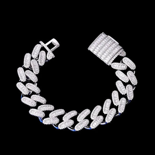 15MM Stones and Baguette Special Link Iced Out Bracelet – Luxury Hip Hop Jewelry for Men & Women - CaratixJewelry