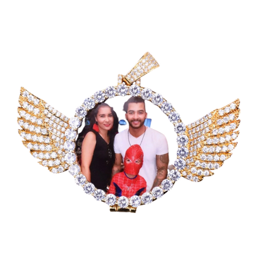 Angel Wings Medallion Circle Custom Photo Picture Pendant Necklace - Personalized Jewelry - CaratixJewelry