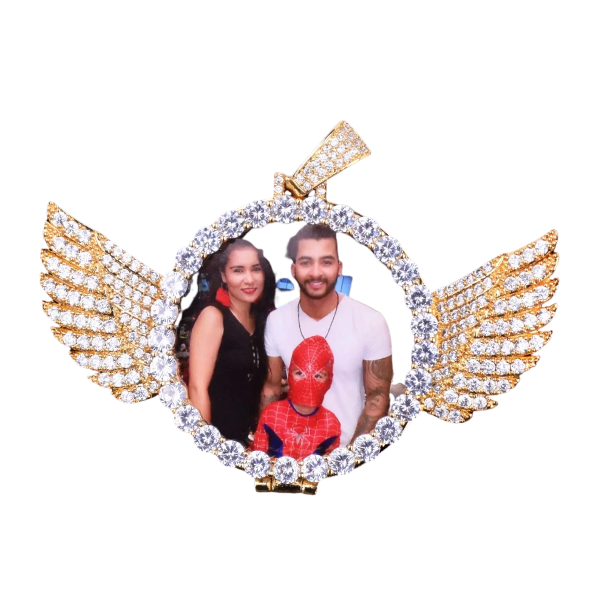 Angel Wings Medallion Circle Custom Photo Picture Pendant Necklace - Personalized Jewelry - CaratixJewelry