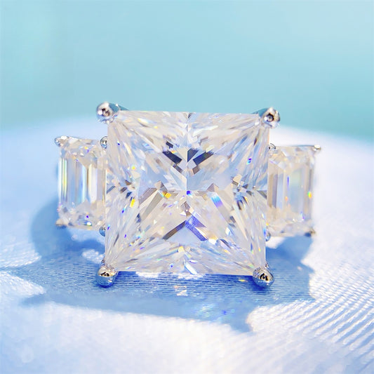 Massive 6 Carat Princess Cut Moissanite Ring S925 Silver | 10mm Square D VVS1 | Caratix