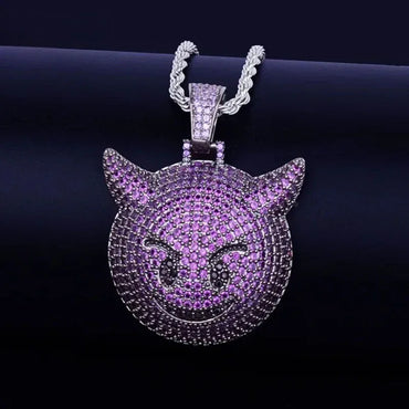 Iced Out Purple Devil Emoji Pendant Premium Copper CZ Demon Time Jewelry | Viral Hip Hop Bling | Caratix - CaratixJewelry