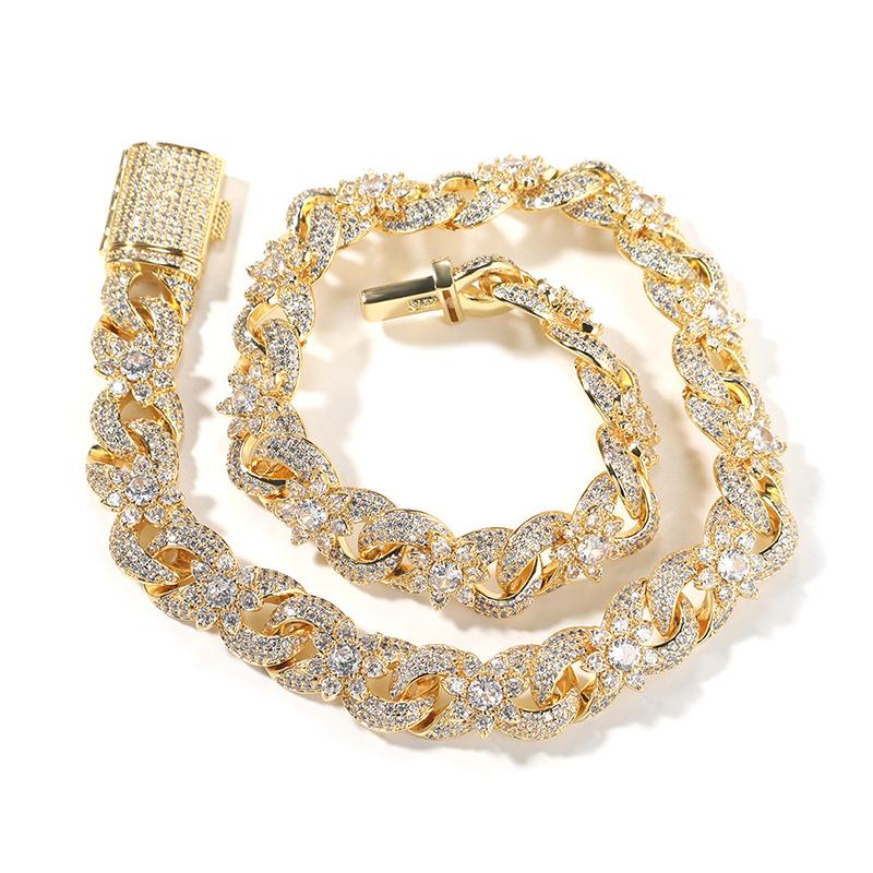 CARÁTIX – Iced Out Flower Infinity Round Cuban Link Chain Necklace | Hip Hop CZ Jewelry for Men & Women