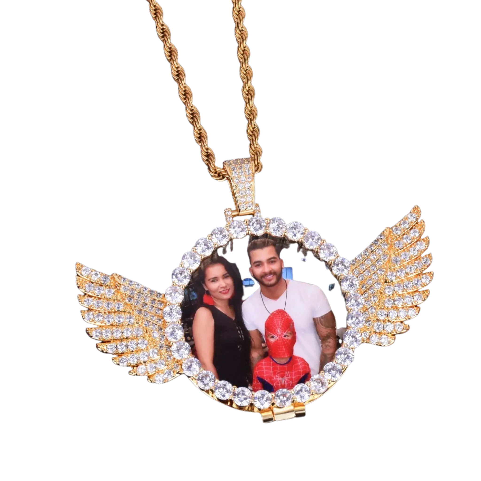 Angel Wings Medallion Circle Custom Photo Picture Pendant Necklace - Personalized Jewelry - CaratixJewelry