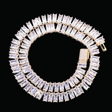 9MM Baguette Link Iced Out Necklace Chain – Luxury Hip Hop Jewelry for Men & Women - CaratixJewelry