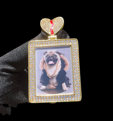 Rectangle Broken Heart Custom Photo Pendant Necklace – Iced Out Hip Hop Jewelry - CaratixJewelry