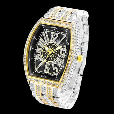 Star Sky Compass Dial Bling Iced Out Diamond Watch – Luxury Hip Hop Timepiece