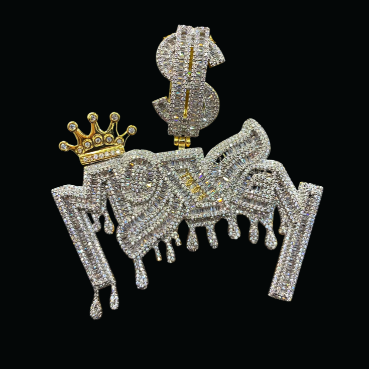 Money with Dollar Bail Iced Out Letter Diamond Pendant Necklace – Custom Hip Hop Jewelry for Men