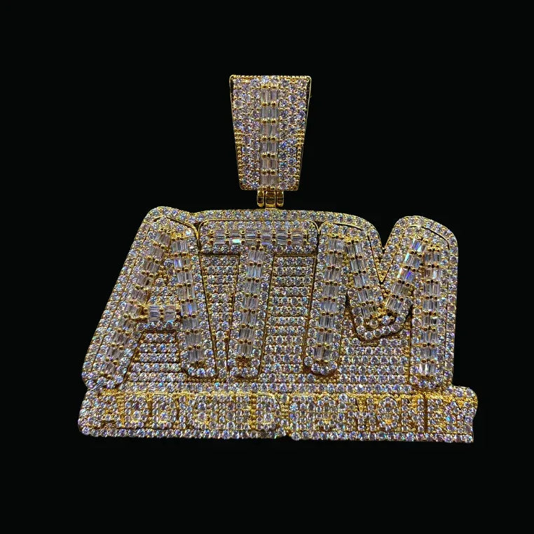 ATM Addicted To Money Iced Out Letter Pendant Necklace – Custom Hip Hop Jewelry for Men - CaratixJewelry