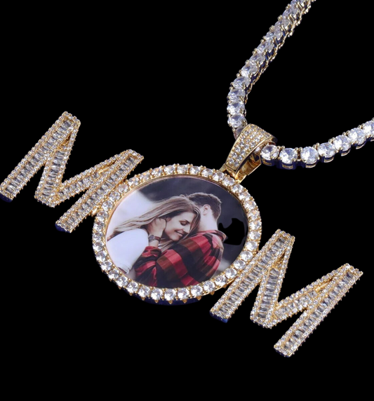 Mom Letters Custom Photo Pendant Necklace – Personalized Iced Out Picture Jewelry Gift for Women