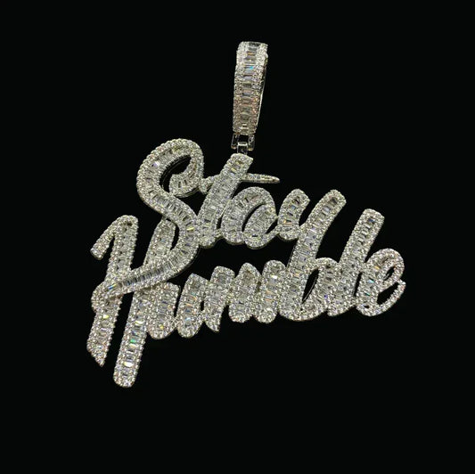 Stay Humble Iced Out Letter Pendant Necklace – Custom Hip Hop Jewelry for Men & Women - CaratixJewelry
