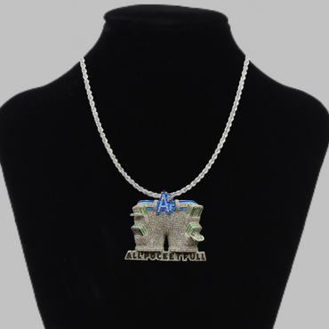 APF All Pocket Full Money Iced Out Letter Diamond Pendant Necklace – Custom Hip Hop Jewelry for Men