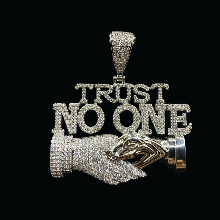 Trust No One Iced Out Letter Pendant Necklace – Custom Hip Hop Jewelry for Men - CaratixJewelry
