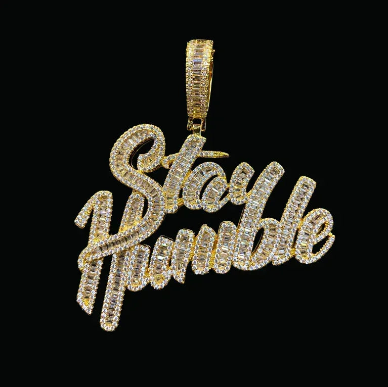 Stay Humble Iced Out Letter Pendant Necklace – Custom Hip Hop Jewelry for Men & Women - CaratixJewelry