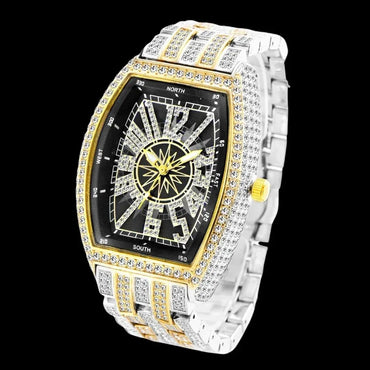 Star Sky Compass Dial Bling Iced Out Watch – Luxury Hip Hop Timepiece - CaratixJewelry