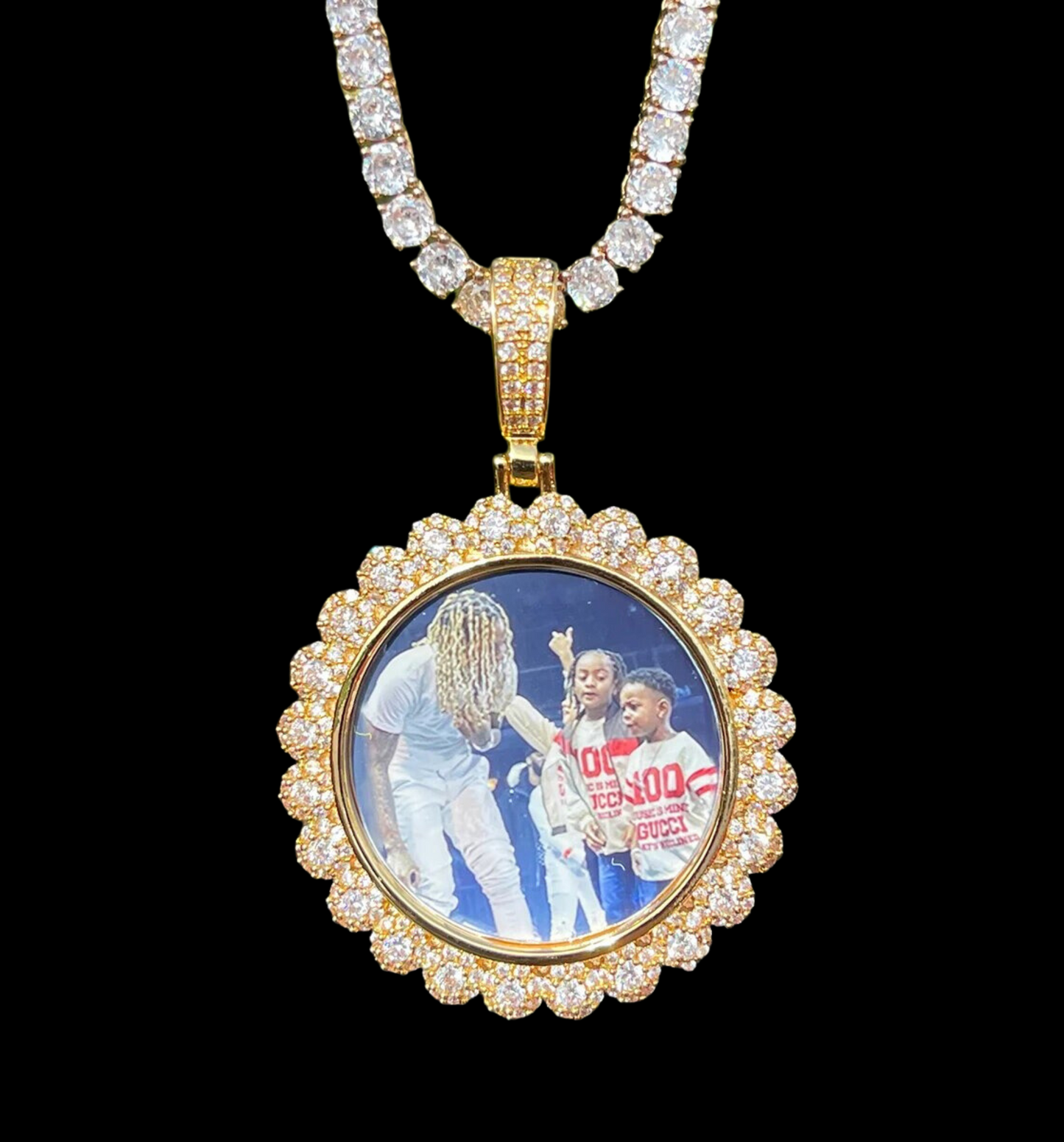 Flower Tennis Custom Photo Picture Pendant Necklace - Personalized Jewelry - CaratixJewelry