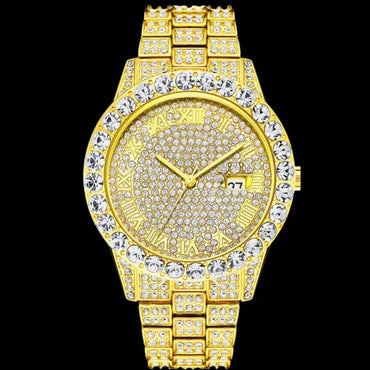 Roman Numerals Fully Stoned Dial Iced Out Watch – Luxury Hip Hop Timepiece - CaratixJewelry