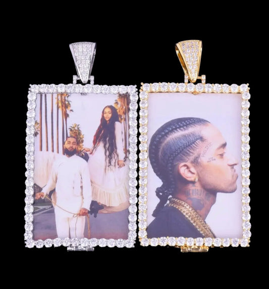 Rectangle Tennis Custom Photo Pendant Necklace – Iced Out Hip Hop Jewelry - CaratixJewelry