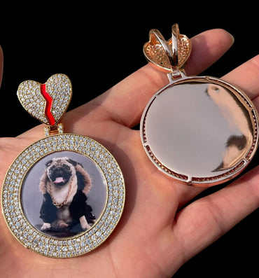 Triple Tennis Broken Heart Custom Photo Pendant Necklace – Iced Out Hip Hop Jewelry - CaratixJewelry