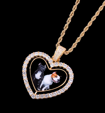 Rotating Double-Sided Heart Tennis Custom Photo Pendant Necklace – Iced Out Hip Hop Jewelry