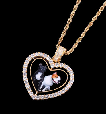 Rotating Double-Sided Heart Tennis Custom Photo Pendant Necklace – Iced Out Hip Hop Jewelry - CaratixJewelry