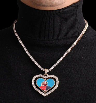 Rotating Double-Sided Heart Custom Photo Pendant Necklace – Iced Out Hip Hop Jewelry - CaratixJewelry