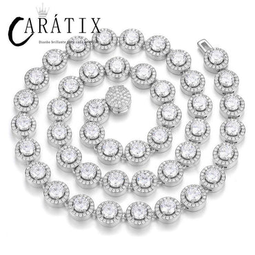 CARÁTIX - Hip Hop 3A+ CZ Stone Paved Bling Iced Out 1 Row Round CZ Stone Tennis Link Chain Necklaces for Men Rapper Jewelry Gift Valentine's Day Gift for Men & Girls & Boys Mothers' Day Gift #Springtok