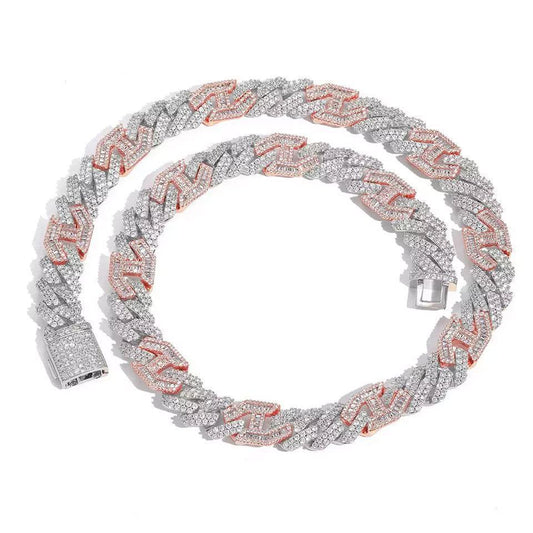 CARÁTIX 15MM Two-Tone Cuban Link Chain Necklace – Hip Hop Jewelry with Shiny Stones for Men & Women - CaratixJewelry