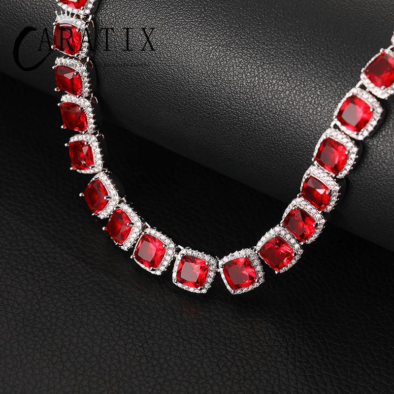 CARÁTIX Blue & Red CZ Tennis Chain | 10mm Iced Out Square Hip Hop Necklace for Men & Women