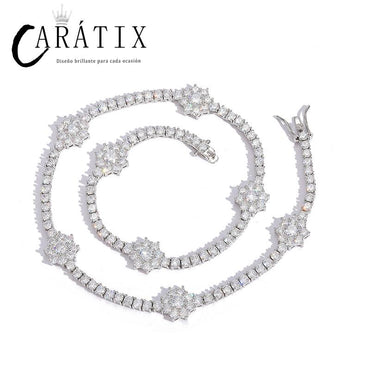 CARÁTIX 3mm Plum Flower Tennis Chain | Iced Out Hip Hop Choker Necklace for Women