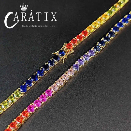 CARÁTIX - 5MM Women 18/K Multi-Color Gemstone Rainbow Tennis Chain High End Luxury Goods man Necklace Valentine's Day Gift for Men & Girls & Boys Mothers' Day Gift #Springtok