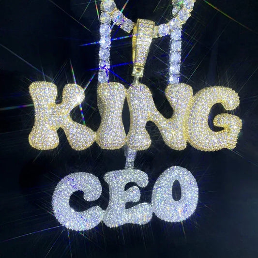 Bubble Letter Pendant | Iced Out CZ DIY Initial Hip Hop Trendy Necklace - CaratixJewelry