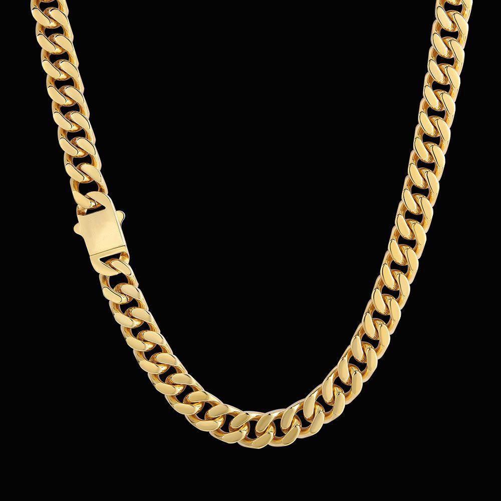 CARÁTIX - 8/10/12/14MM Men's Stainless Steel Chain 4-Sided Cut Hip-Hop Cool Style Jewelry Solid Color Golden Miami Cuban Necklace Valentine's Day Gift for Men & Girls & Boys Mothers' Day Gift #Springtok