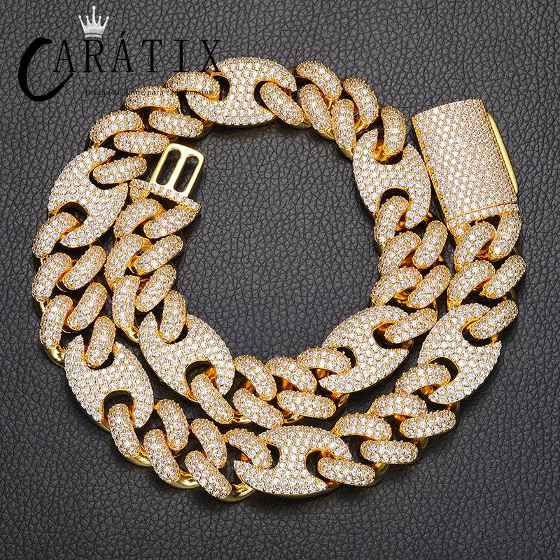 CARÁTIX – 20mm Solid Coffee Bean Cuban Miami Link Chain Necklace | 5A+ CZ Bling Iced Hip Hop Jewelry for Men