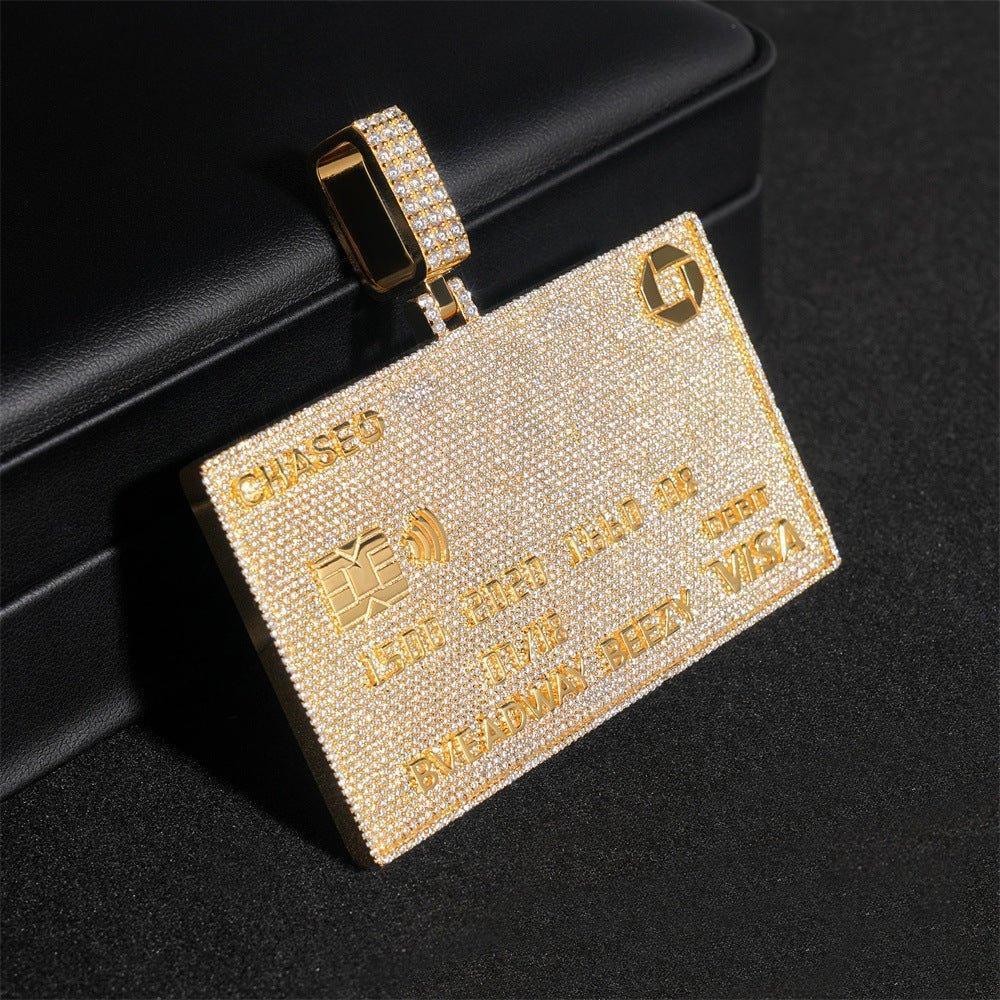 3-Inch Credit Card Pendant – 925 Sterling Silver Moissanite Iced-Out Hip Hop Statement Jewelry - CaratixJewelry